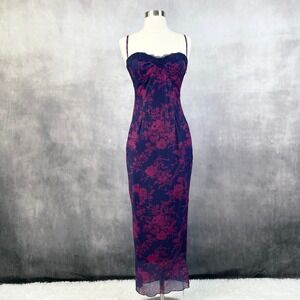 Parthea Womens Dress Small Y2K Floral Lace Mesh Bodycon Coquette Night Out Retro